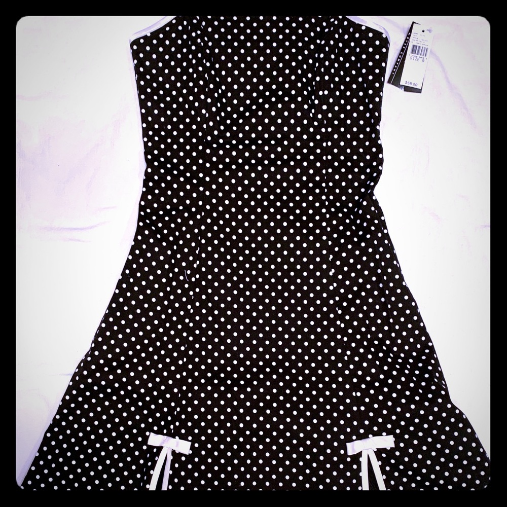 BCX Strapless Black and White Polka Dot Dress NWT